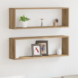 Berkfield Home Wall Shelves 2 pcs Artisan Oak 80x15x26 cm Engineered Wood in Brown - Size: 80 x 15 x 26 cm - thumbnail 1