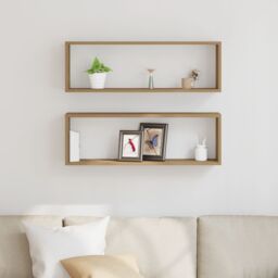 Berkfield Home Wall Shelves 2 pcs Artisan Oak 80x15x26 cm Engineered Wood in Brown - Size: 80 x 15 x 26 cm - thumbnail 4