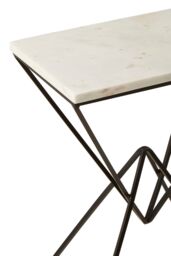 Orsina Marble Top Rectangular Side Table, White Marble Table With Black Geometric Iron Base, Living Room Side Table - thumbnail 5