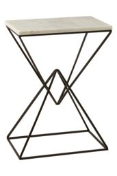 Orsina Marble Top Rectangular Side Table, White Marble Table With Black Geometric Iron Base, Living Room Side Table - thumbnail 2