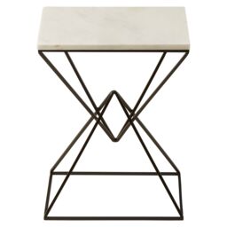 Orsina Marble Top Rectangular Side Table, White Marble Table With Black Geometric Iron Base, Living Room Side Table - thumbnail 3