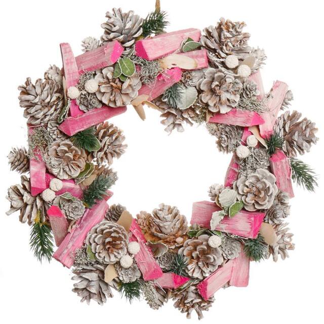 Dibor Pastel Pink Driftwood Front Door Autumn Winter Wreath Wreath 33cm - image 1