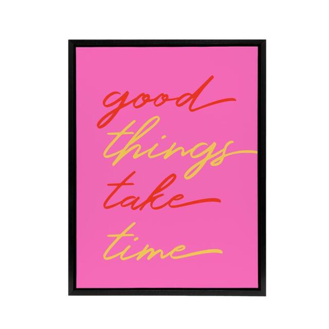 "Artery8 Good Things Take Time Fun Pink Red Yellow Black Framed Canvas Art - Size: W12"" x H16""" - image 1
