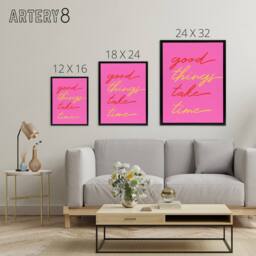 "Artery8 Good Things Take Time Fun Pink Red Yellow Black Framed Canvas Art - Size: W12"" x H16""" - thumbnail 4