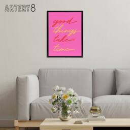 "Artery8 Good Things Take Time Fun Pink Red Yellow Black Framed Canvas Art - Size: W12"" x H16""" - thumbnail 3