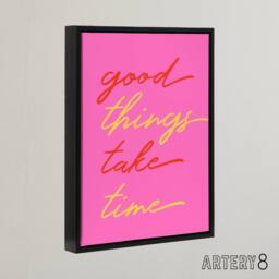 "Artery8 Good Things Take Time Fun Pink Red Yellow Black Framed Canvas Art - Size: W12"" x H16""" - thumbnail 2