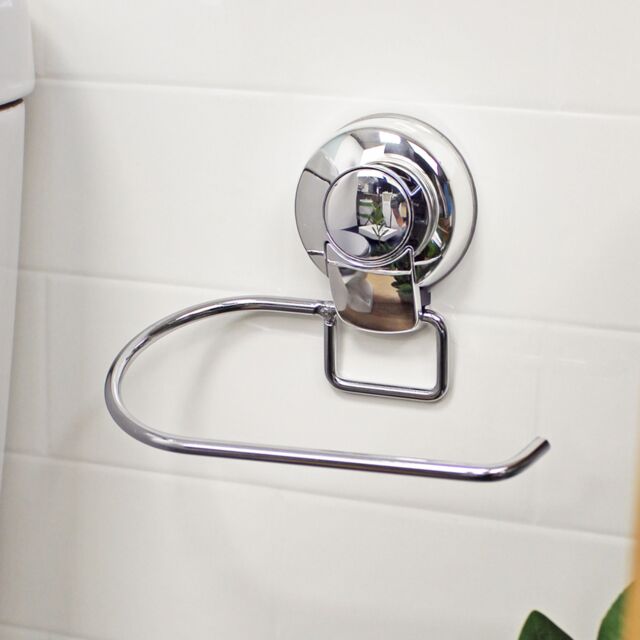 Showerdrape Suctionloc Chrome Steel Suction Wall Mounted Toilet Roll Holder in Silver