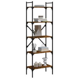 Berkfield Home Bookcase 5-Tier Smoked Oak 56x31.5x174 cm Engineered Wood in Brown - thumbnail 3