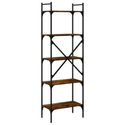 Berkfield Home Bookcase 5-Tier Smoked Oak 56x31.5x174 cm Engineered Wood in Brown - thumbnail 6