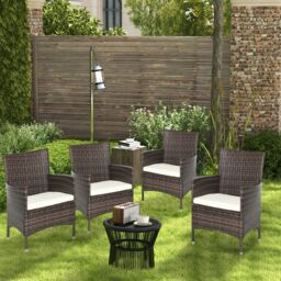 OUTSUNNY 4PC Outdoor Rattan Armchair Wicker Dining Chair Set for Garden in Dark Brown - Size: 4 Pack - thumbnail 1