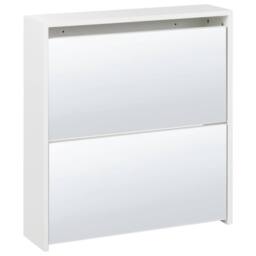 Wyld and Coco Shoe Cabinet White MDF Mirror Fronts 2-Compartment Hallway Organizer - thumbnail 2