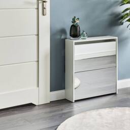Wyld and Coco Shoe Cabinet White MDF Mirror Fronts 2-Compartment Hallway Organizer - thumbnail 1