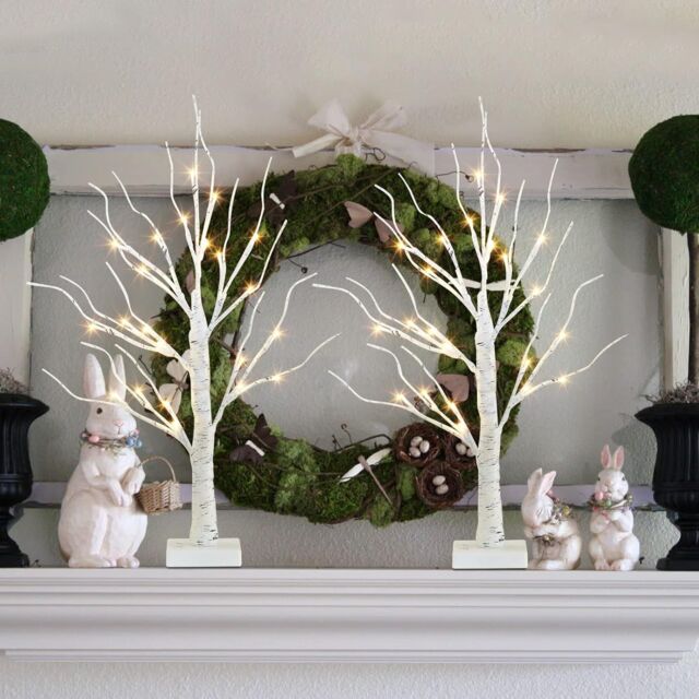 Smartbies Pack Of 2 24 Led Light Birch Twig Christmas Tree - Pre Lit Tree Christmas Decoration With 24 Light in White - Size: 1 Pack - image 1
