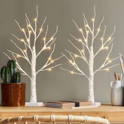 Smartbies Pack Of 2 24 Led Light Birch Twig Christmas Tree - Pre Lit Tree Christmas Decoration With 24 Light in White - Size: 1 Pack - thumbnail 6