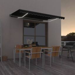 Berkfield Home Manual Retractable Awning with LED 400x350 cm Anthracite in Black - thumbnail 1