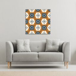 Benjamin Tate Design Rust orange background with gray, navy blue & beige (Canvas Print) / 90 x 90 x 4cm in Natural - Size: 90 x 90 x 4 cm - thumbnail 1