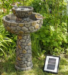 Primrose Cobbled Solar 2-Tier Bird Bath Water Fountain UV Frost Resistant 68cm in Stone - thumbnail 1