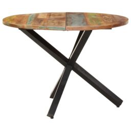Berkfield Home Dining Table Round 100x100x75 cm Solid Reclaimed Wood in Brown - Size: 100 x 100 x 75 cm - thumbnail 3