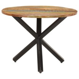 Berkfield Home Dining Table Round 100x100x75 cm Solid Reclaimed Wood in Brown - Size: 100 x 100 x 75 cm - thumbnail 2