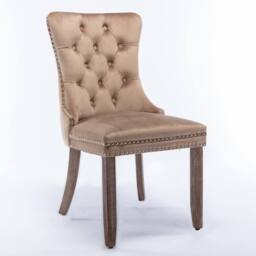 HomeTouch Romsey Set of 6 Velvet Upholstered Dining Chairs with Oak Legs & Knocker Ring Back in Brown - Size: 6 Pack - thumbnail 9