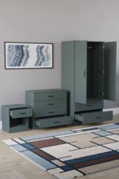 Home Discount Vida Designs Riano 3 Piece Bedroom Set with 4 Drawer Chest & Wardrobe in Green - thumbnail 4