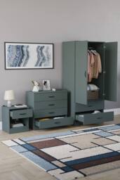 Home Discount Vida Designs Riano 3 Piece Bedroom Set with 4 Drawer Chest & Wardrobe in Green - thumbnail 6