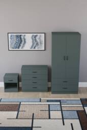 Home Discount Vida Designs Riano 3 Piece Bedroom Set with 4 Drawer Chest & Wardrobe in Green - thumbnail 3