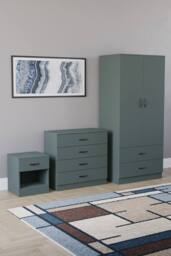 Home Discount Vida Designs Riano 3 Piece Bedroom Set with 4 Drawer Chest & Wardrobe in Green