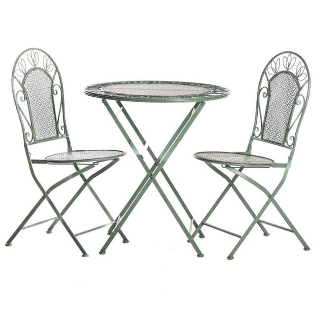 FLAVORA Dorset Wrought Iron Garden Bistro Set Victorian 2-Seater Foldable in Pale Green - Size: 0.6m2 - image 1