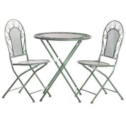 FLAVORA Dorset Wrought Iron Garden Bistro Set Victorian 2-Seater Foldable in Pale Green - Size: 0.6m2 - thumbnail 1