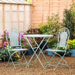 FLAVORA Dorset Wrought Iron Garden Bistro Set Victorian 2-Seater Foldable in Pale Green - Size: 0.6m2 - thumbnail 6