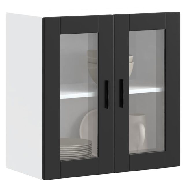 Berkfield Home Kitchen Wall Cabinet with Glass Door Porto Black - image 1