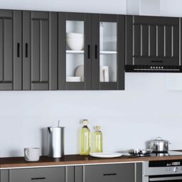 Berkfield Home Kitchen Wall Cabinet with Glass Door Porto Black - thumbnail 3