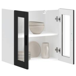 Berkfield Home Kitchen Wall Cabinet with Glass Door Porto Black - thumbnail 5