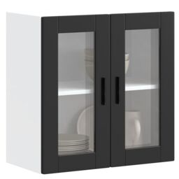 Berkfield Home Kitchen Wall Cabinet with Glass Door Porto Black - thumbnail 1
