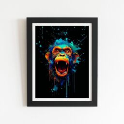 "Warren Reed - Designer Crazy Monkey face Splashart Framed Art Print in Black - Size: W16"" x H24""" - thumbnail 1