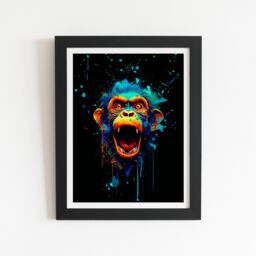 "Warren Reed - Designer Crazy Monkey face Splashart Framed Art Print in Black - Size: W16"" x H24""" - thumbnail 2