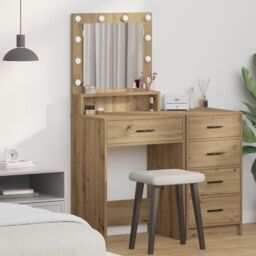 Berkfield Home Dressing Table with LED Lights - Artisan Oak, 50x41x135 cm in Brown - Size: 50 x 41 x 135 cm - thumbnail 1
