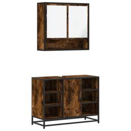 Berkfield Home 2 Piece Bathroom Furniture Set Smoked Oak Engineered Wood in Brown - thumbnail 2