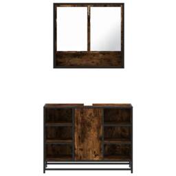 Berkfield Home 2 Piece Bathroom Furniture Set Smoked Oak Engineered Wood in Brown - thumbnail 5