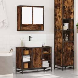 Berkfield Home 2 Piece Bathroom Furniture Set Smoked Oak Engineered Wood in Brown - thumbnail 4