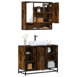 Berkfield Home 2 Piece Bathroom Furniture Set Smoked Oak Engineered Wood in Brown - thumbnail 1