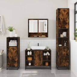Berkfield Home 2 Piece Bathroom Furniture Set Smoked Oak Engineered Wood in Brown - thumbnail 3