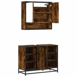 Berkfield Home 2 Piece Bathroom Furniture Set Smoked Oak Engineered Wood in Brown - thumbnail 6