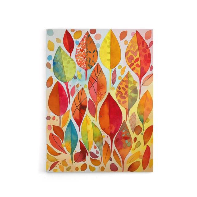 "Artery8 Autumn Leaves With Folk Art Patterns Canvas Wall Art Print in Red - Size: W24"" x H32""" - image 1