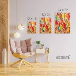 "Artery8 Autumn Leaves With Folk Art Patterns Canvas Wall Art Print in Red - Size: W24"" x H32""" - thumbnail 4