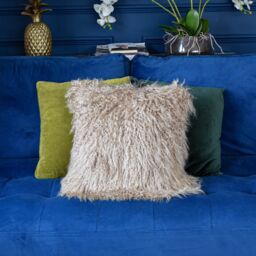 Madison & Mayfair Luxurious Natural Fleece & Suede Square Cushion in Light Brown - thumbnail 2