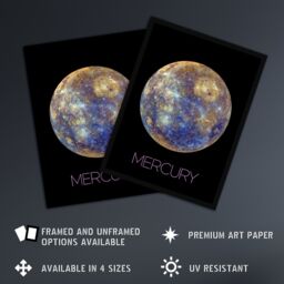 "Artery8 Wall Art Print Nasa Explore Mercury Messenger Spacecraft Space Planet Hokusai Crater Rainbow Thermal Poster in Black - Size: W12"" x H16""" - thumbnail 2