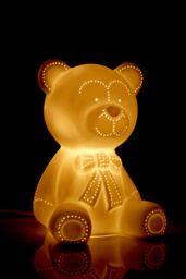 Orsina Kids Bear Night Light, Cute Sitting Bear Design In Soft Ceramic Finish, Gentle Glow To Soothe Children in White - thumbnail 3
