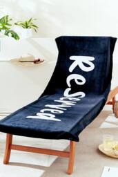 Catherine Lansfield 'Reserved' Beach Sun Lounger Towel in Black - thumbnail 1
